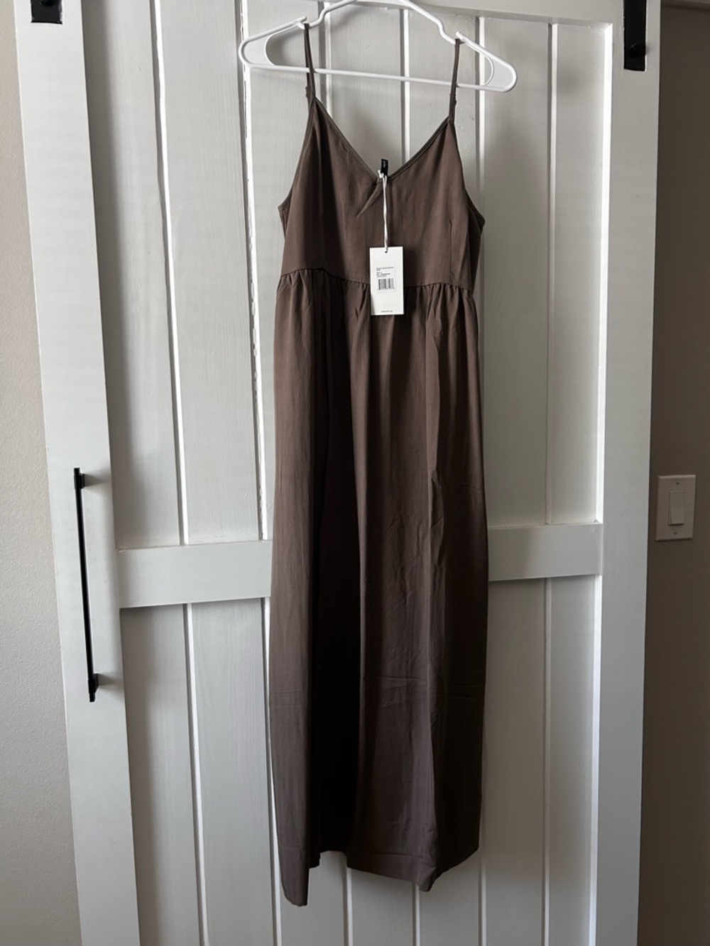 Ebony Colored V-Neck Spaghetti Strap Maxi Dress - Unbranded